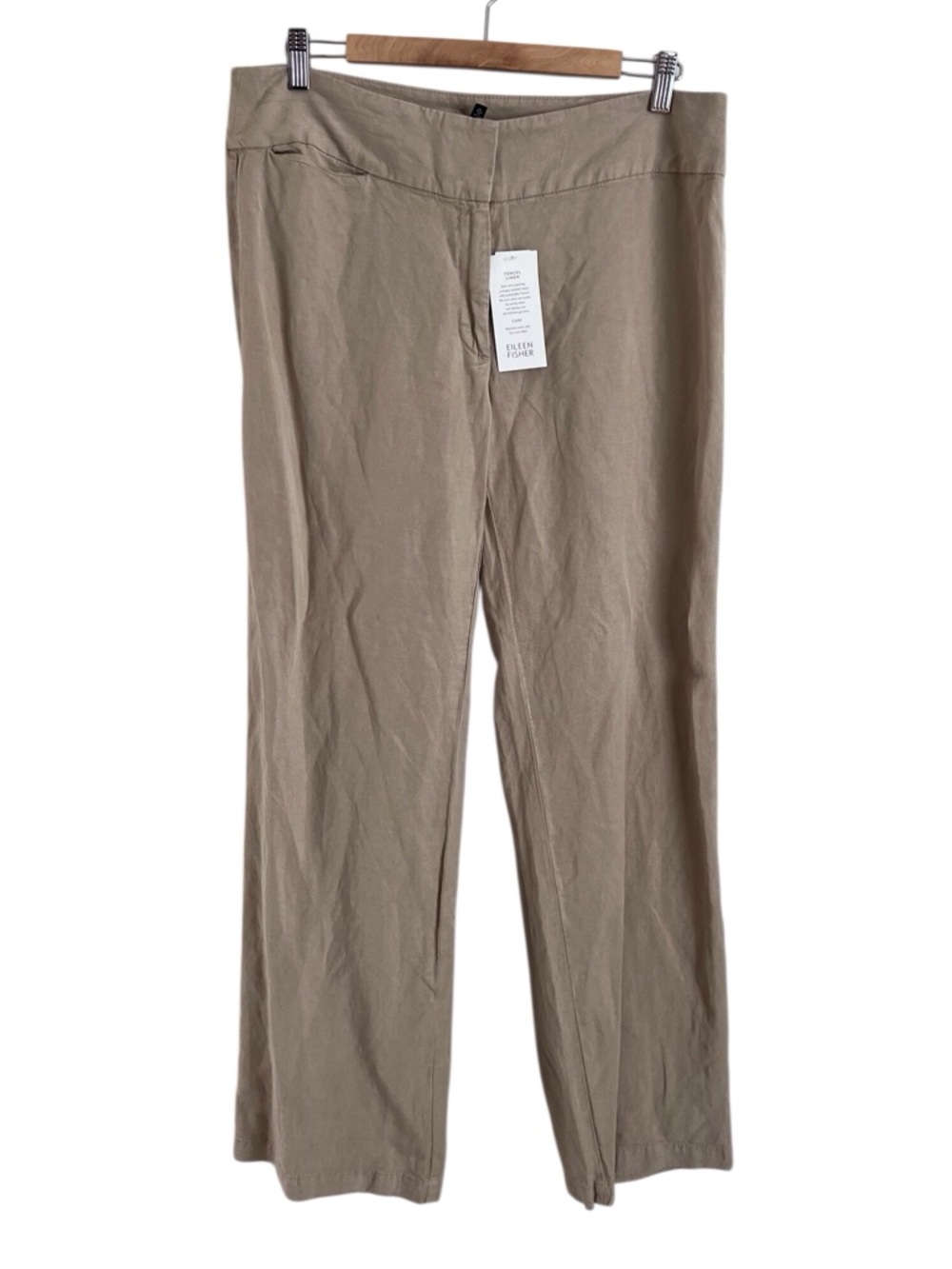 Eileen Fisher NEW Straight Leg Pants Coastal Tencel Linen Khaki Tan Brown Sz 12